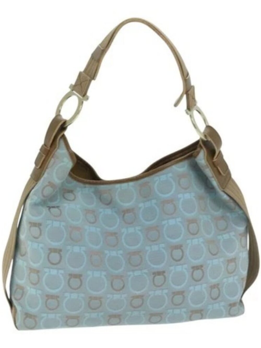 Salvatore Ferragamo Shoulder Bag Canvas Light Blue Gold Auth 89387